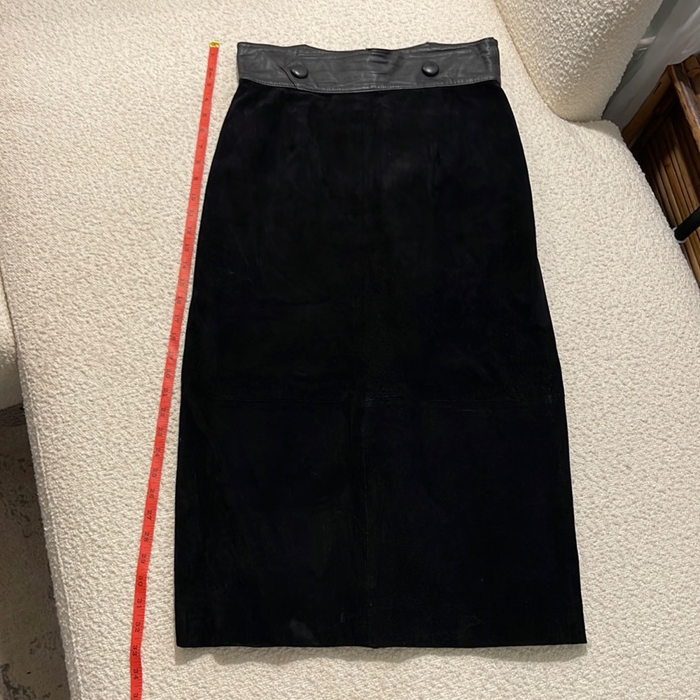 Vintage western bohemian Black suede leather maxi skirt medium